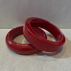 Vintage ‘60s Dark Red Retro Bakelite Style Bangle Bracelets